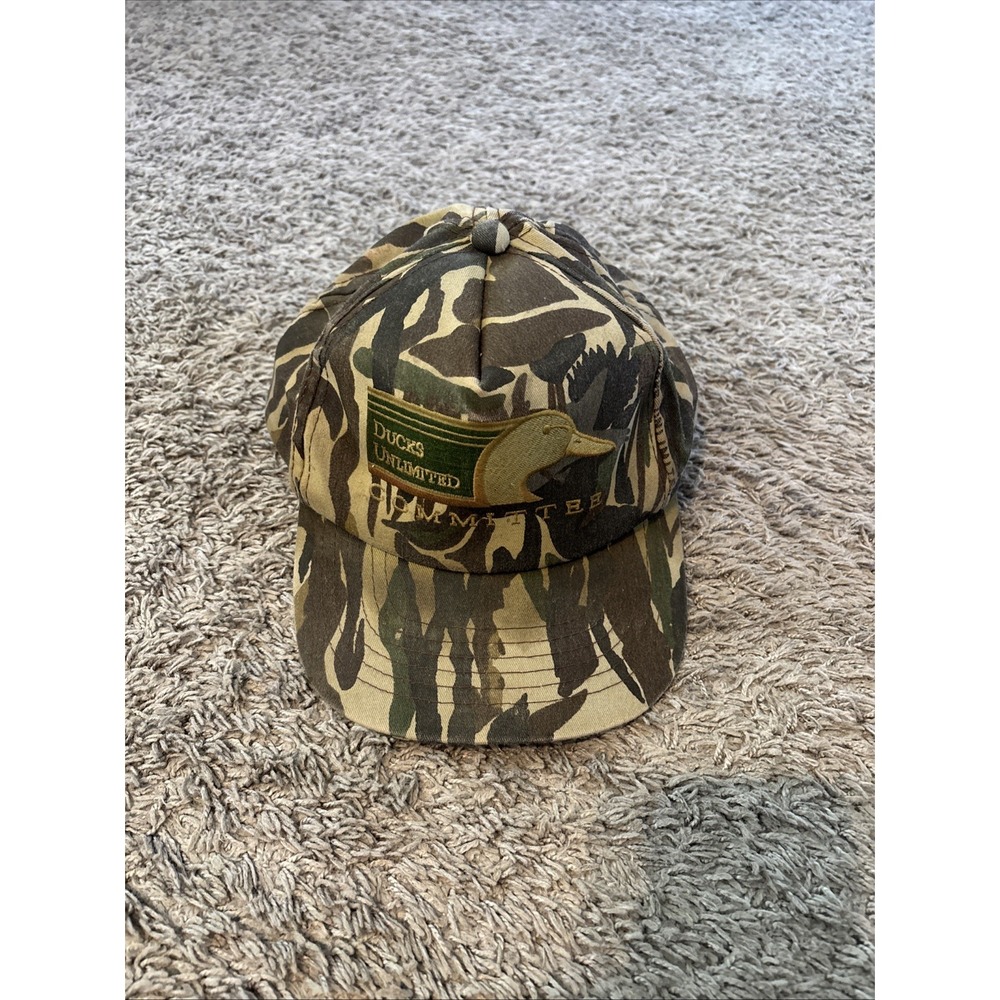 Vintage 90's Ducks Unlimited Committee Camo Camouflage Hunting Snapback Hat